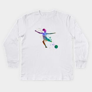 Woman footballer in watercolor Kids Long Sleeve T-Shirt